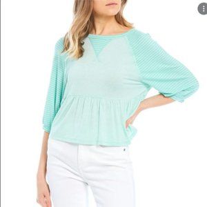 New! Jolt 3/4 Sleeve Peplum Babydoll Top - Eggshell Blue stripe